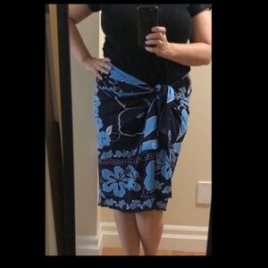 Christina blue floral design swim coverup sarong One Size